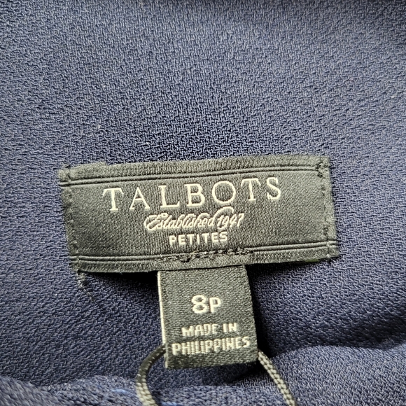 Talbots Shirt Dress Size 8P Navy Epaulet Shoulder Belt Roll Tab Long Sleeves New - Picture 8 of 13